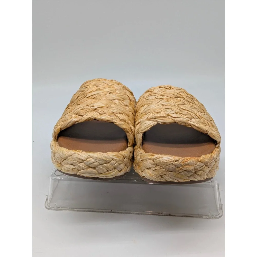 A New Day Casey Raffia Platform Slide Sandals Beige Women's Size 10 NWT